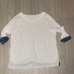 TALBOTS Cream and blue 3/4 Sleeve Top